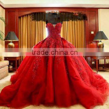 (MY0805) MARRY YOU 2016 Bridal Gown Sweetheart Long Train Red Ball Gown Wedding Dress                        
                                                Quality Choice