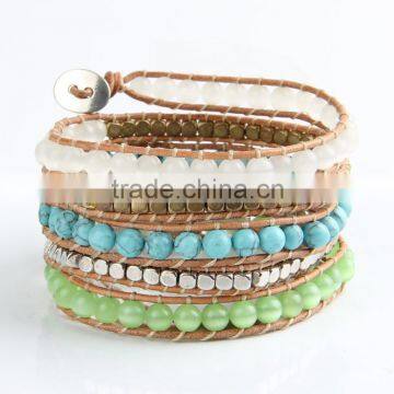 Five laps fashion leather bracelet Natural opal Pure manual weaving charm bracelets bangles for women jewelry wholesale