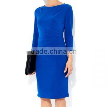 Royal Blue Formal Ladies Dress/half Sleeve Midi Length Latest Dress photo-2