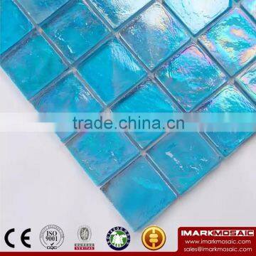 IMARK Iridescent Blue Color Square Hot Melt Recycle Glass Mosaic Swimming Pool Tiles