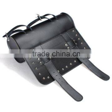Motorcycle Scooters Black Leather Tool Roll Pouch Saddle Bag Storage For Harley photo-5