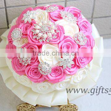 Handmade Lovely Pink White Rose Bride Bouquet