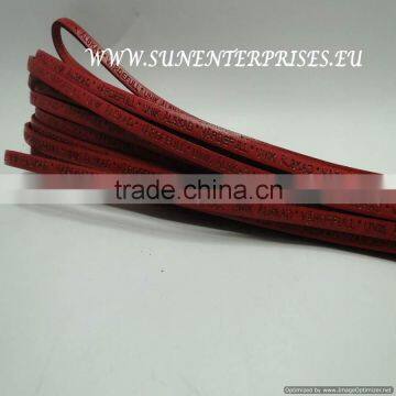 Flat Nappa Leather with names swedish Vardeful, unik, alskad, 5 mm Red Natural