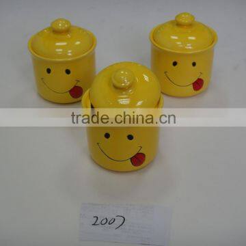 3pcs Smile Pattern Ceramic Dolomite Condiments Set