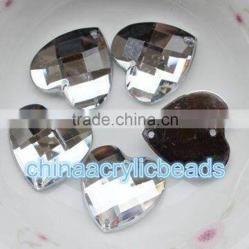 heart 18MM wholesale cut faceted jewelry clear crystal jewelry rhinestone bead with silver flat back setting claw on fashion