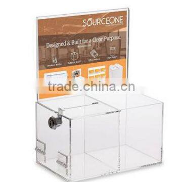 Source One Deluxe Donation Box - Collection Box - Tip Container - With Two Compartments for Give & Take- Treat or Prize Compartm