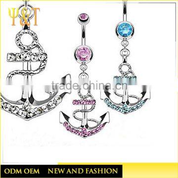 2016 Latest silver plated crystal navel rings body piercing jewelry from china supplier