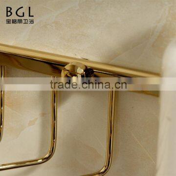 Shinning Styke Wall Mounted Bathroom Accessories Gold Finishing Brass Corner Basket for Bahroom Storage photo-3