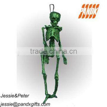 HALLOWEEN DECORATION 40CM GREEN GLITTERY HANGING SKELETON