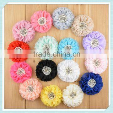 pearl center decorative chiffon fabric flower chiffon flower petal hair pins with pearl centers