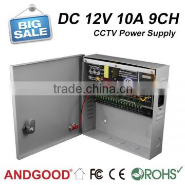 9ch DC power supply 12V 10A with metal box for CCTV