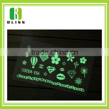 Newest design party accessories non-toxic temporary colorful skin safe sticker glow in the dark temporary tattoo