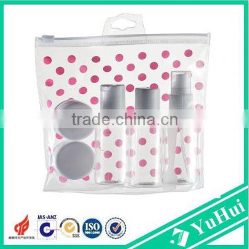 Hot sell plastic travel kit/travel cosmetic bottle set with PVC bag