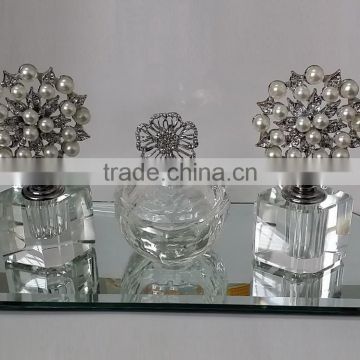 jewelled empty crystal perfume bottle & trinket box with mirror tray