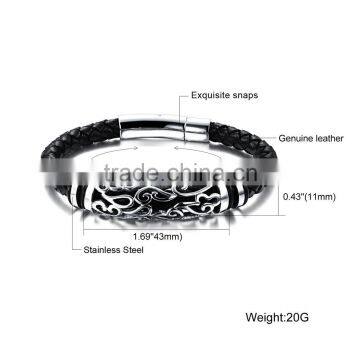 Fashion Mens Jewelry Customrized Logo Stainless Steel Beads Leather Bracelet photo-5