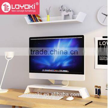 Multifunction Mdf Wood Trapezoid Shape Wall Shelf Computer Monitor Riser Stand High Gloss Floating Wall Mount Shelf photo-5