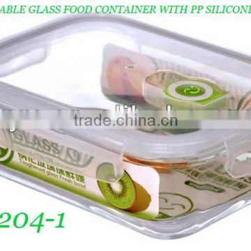 Rectangular Glass Food Container with Smile Design Lock Lid