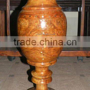 Wooden Hand Carved Large Flower Vase With Brass Work photo-2