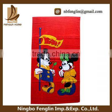 Top Quality Cartoon Mouse Printed Red Cotton Beach Towel