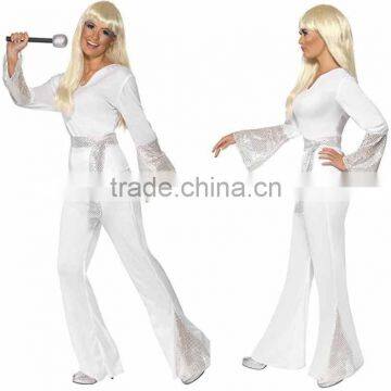 Wholesale Custom Women's halloween white top pants and belt 70's Disco Lady Costumes Adults
