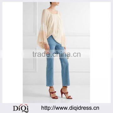 Wholesale Women Apparel Multicolor Casual Latest Fluted Silk-crepon Blouse(DQE0392T)