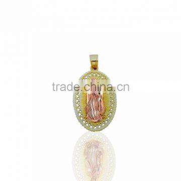 Two tone plated heart filigree mother mary pendant