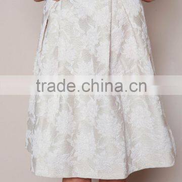 MGOO New Arrival 2016 Beige Pleated Midi Skirt For Ladies High Waist Vintage Floral Embroidery Skirts photo-3