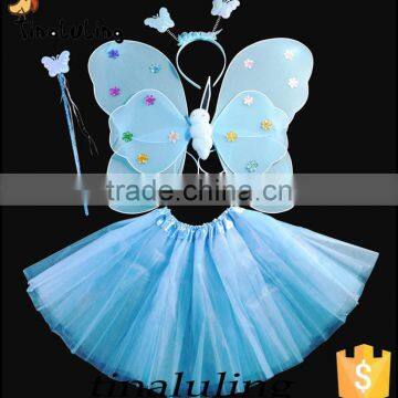 Fancy Girls Party Dress Kids Butterfly Fairy Wing Cheap Wings Sets Party Sets