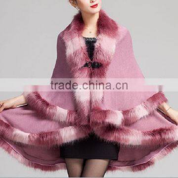 latest luxury high quality women winter cashmere knitted fox fur poncho