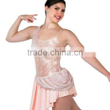 2016 Hot !!- glitter lace sequin and chiffon above knee length performance dance dress