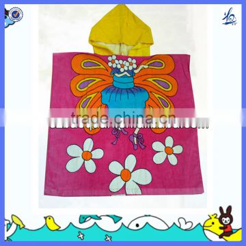 Wholesale cotton reactive printed kids beach poncho /kids beach towel