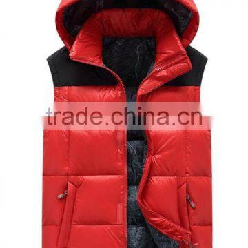 2016 Red Winter Sleeveless Duck Down Feather Hooded Vest