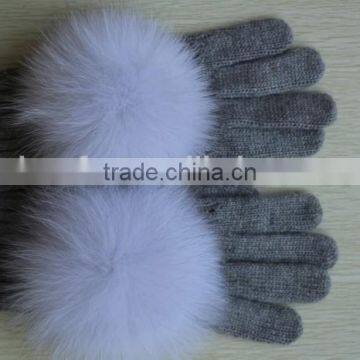 Stocks Sexy Lady Wine touch screen gloves with fox Pompons fashion style for fall winter guante luva Handschuh