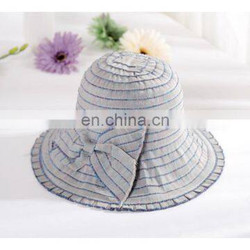 Colour Bar Bowknot Edgefold Cloth Hat Outdoor Travel Beach Hat