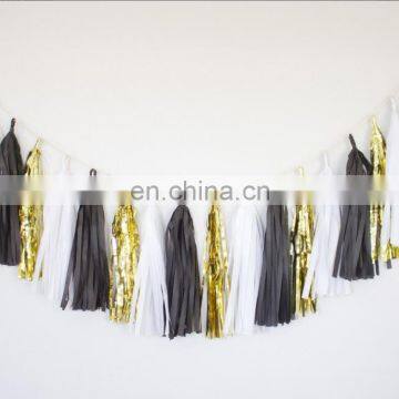 White Black and Gold Tissue Paper Tassels Wedding Party Decorations DIY Garland