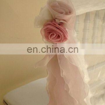 Fancy Wedding Party Ruffled Organza Blush Chair Sashes photo-3