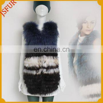 2015 new women's customizable lateral raccoon fur 3 color connected 30% wool knitted back fur vest