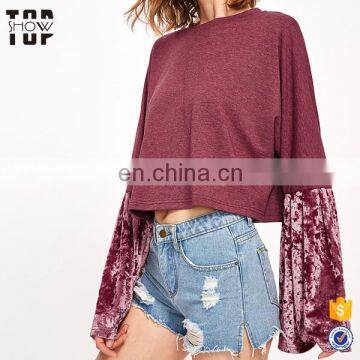 Wholesale Crewneck Sweatshirt Plain Sweatshirt Custom Velvet Bell Sleeve Mixed Top photo-3