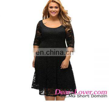 Hot Sale Adult Stylish Black Floral Lace Sleeved Sexy Plus Size Dress Women