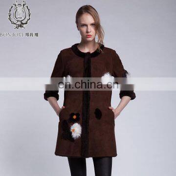 Holland Sheep Fur And Skin Overcoat Winter Warm Animal Fur Jacket Flower Pattern Lamb Fur Coat