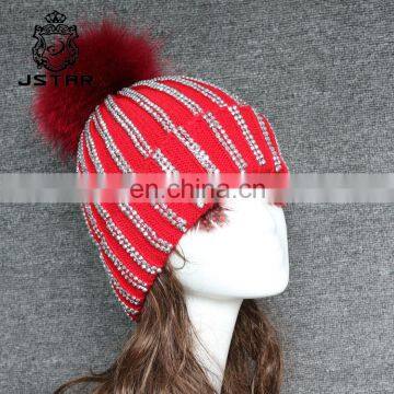 2017 Cheap Beanie Hats Handmade Pompoms Cap Custom Made Knitting Hat