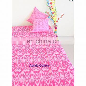 Indian Handmade Quilt Cover Bedding Sets Ikat Print Twin Cotton Fruit Print Quilts Pink Color Kantha Bedspread Quilt