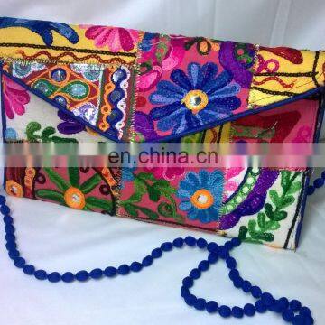 Jaipur Color Full Gujarati Suzani Wool Hand Embroidered Vintage Patchwork Stylish Trendy Clutch Handbags Pouch For Women Party