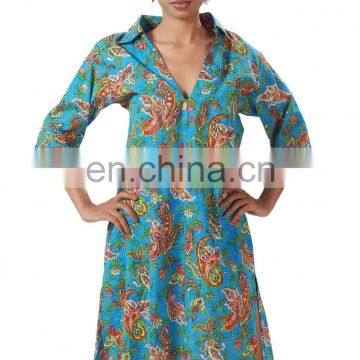 Printed Cotton Long Sleeve Kaftan.