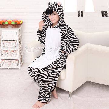 Zebra Cartoon Flannel Conjoined Polyester Pajamas