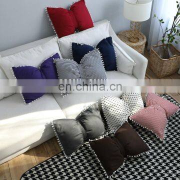 I@home INS Solid Color Striped Cute Ball Bow Pillow Bedside Sofa Pillow Cushion Cover With Core photo-2