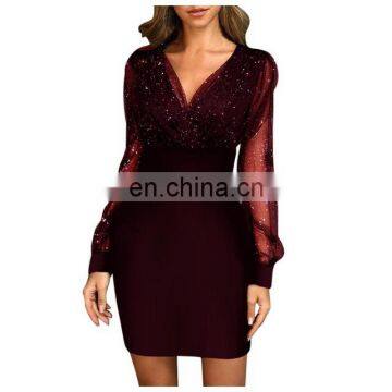 LAITE D2167 Amazon Hot Sales Fashion Christmas Women V-neck Bodycon Sequins Dresses Sexy Club Party Dresses photo-5