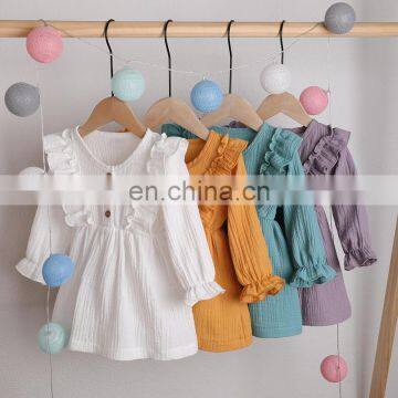 1-6Y Toddler Baby Girl Autumn Dress Ruffles Solid Long Sleeve dress Cotton Linen Kids Party Casual Dress