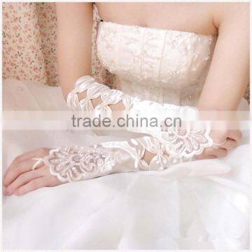 Instyles Wedding Bride Party Flower Pearl Lace Stretch Satin Long Fingerless Gloves Ivory