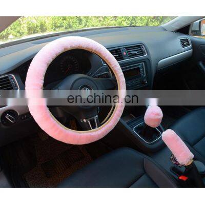 Universal Steering wheel Plush Car Winter fur Hand Brake Gear Cover Set Car Accessories Steering Wheel Covers low price